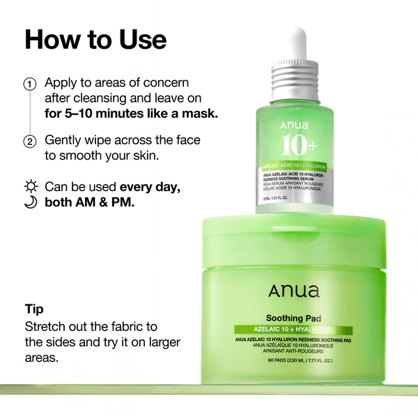 韓國 ANUA Azelaic 10 Hyaluron Redness Soothing Pad 壬二酸透明質酸積雪草去紅抗痘爽膚棉片 - 90片裝