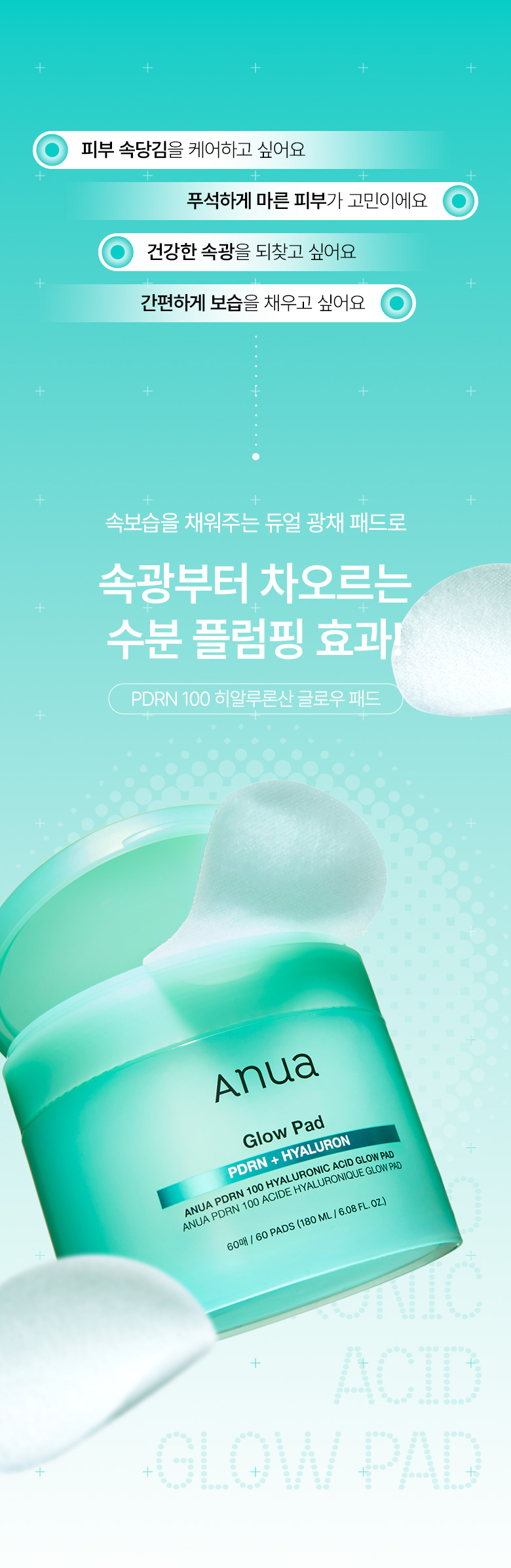 韓國 ANUA PDRN 100 Hyaluronic Acid Glow Pad 三文魚PDRN透明質酸膠原蛋白水光煥活保濕彈力濕敷精華爽膚棉片 - 60片裝