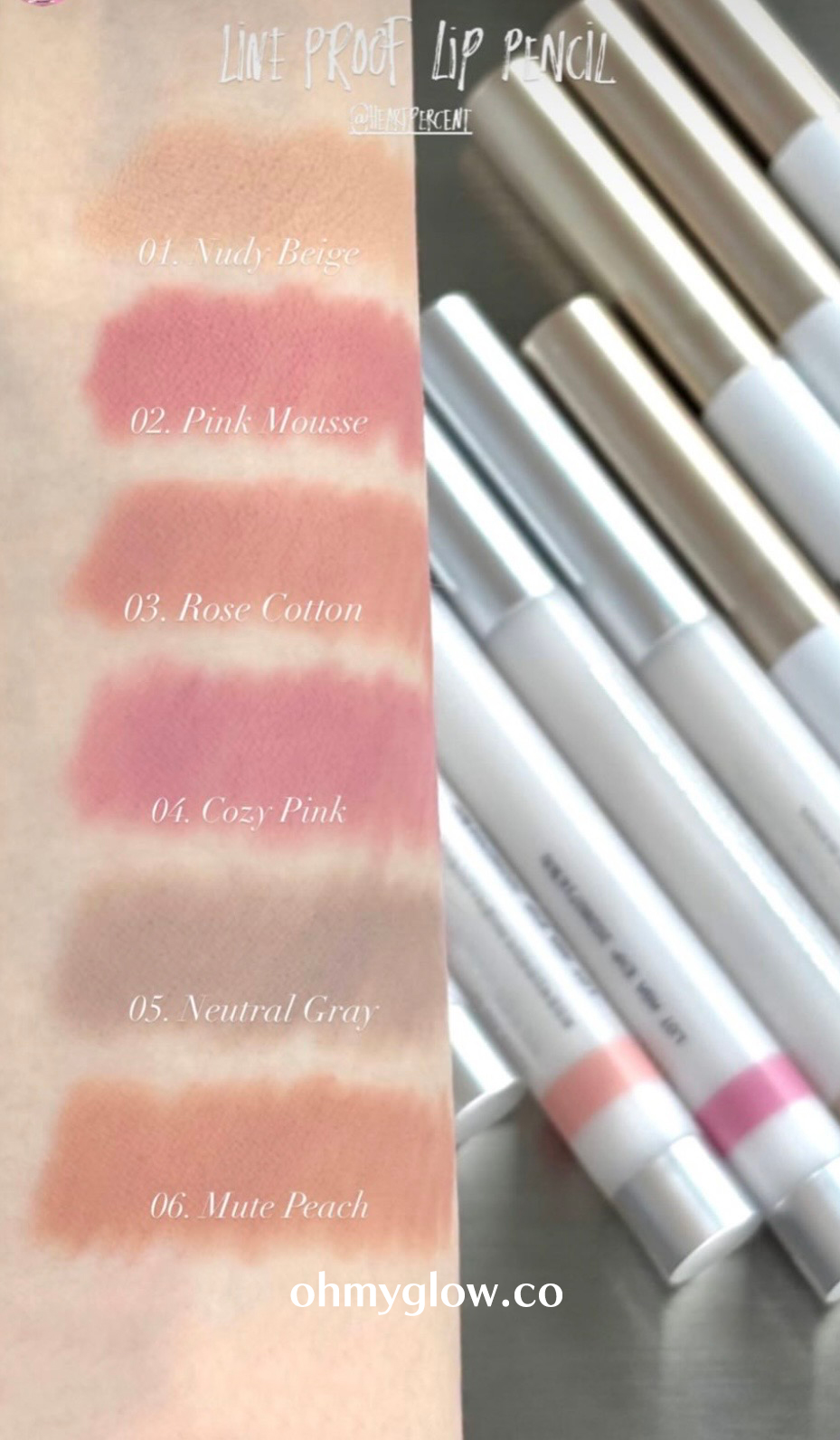 銀蓋持久版!HEART PERCENT Dote On Mood Lineproof Lip Pencil 12小時長效持妝防水唇打底唇筆(#01-06) - 6色選擇