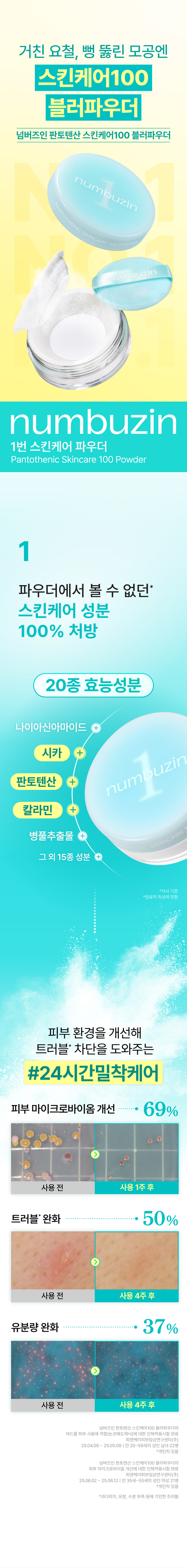 100% 護膚成分 非奈米不堵塞毛孔!早晚24小時護膚X定妝~韓國 numbuzin No.1 Pantothenic Acid Skin Care 100 Powder 100%泛酸護膚專用控油控痘抗粉刺柔焦粉