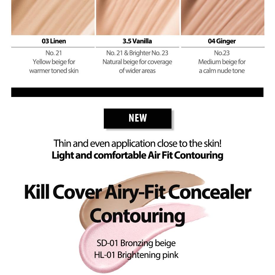 韓國 Clio Kill Cover Airy Fit Concealer 豐盈輕薄遮瑕液 - 6色選擇