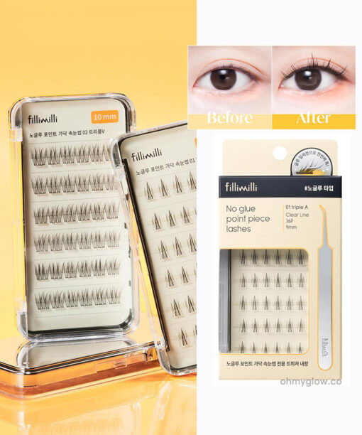 【附送睫毛攝子】韓國 FilliMilli No Glue Point Piece Lashes 免膠分段式假眼睫毛36片裝 - 4種款式選擇