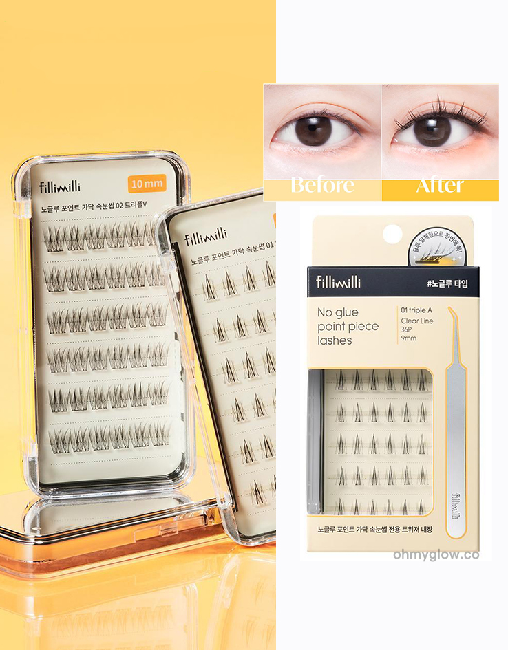 【附送睫毛攝子】韓國 FilliMilli No Glue Point Piece Lashes 免膠分段式假眼睫毛36片裝 - 4種款式選擇