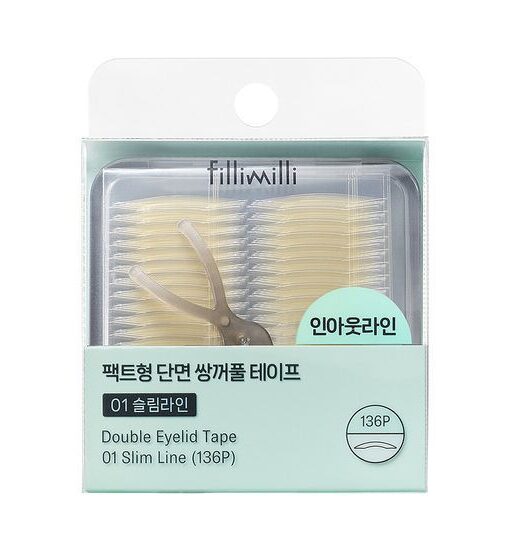 〖附收納鏡盒&Y型輔助棒〗韓國 Fillimilli Pact-Type Single-Sided Double Eyelid Tape 單面雙眼皮貼 - #01 Slim Line (136片裝)