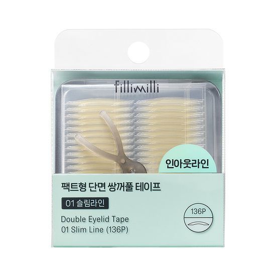 〖附收納鏡盒&Y型輔助棒〗韓國 Fillimilli Pact-Type Single-Sided Double Eyelid Tape 單面雙眼皮貼 - #01 Slim Line (136片裝)