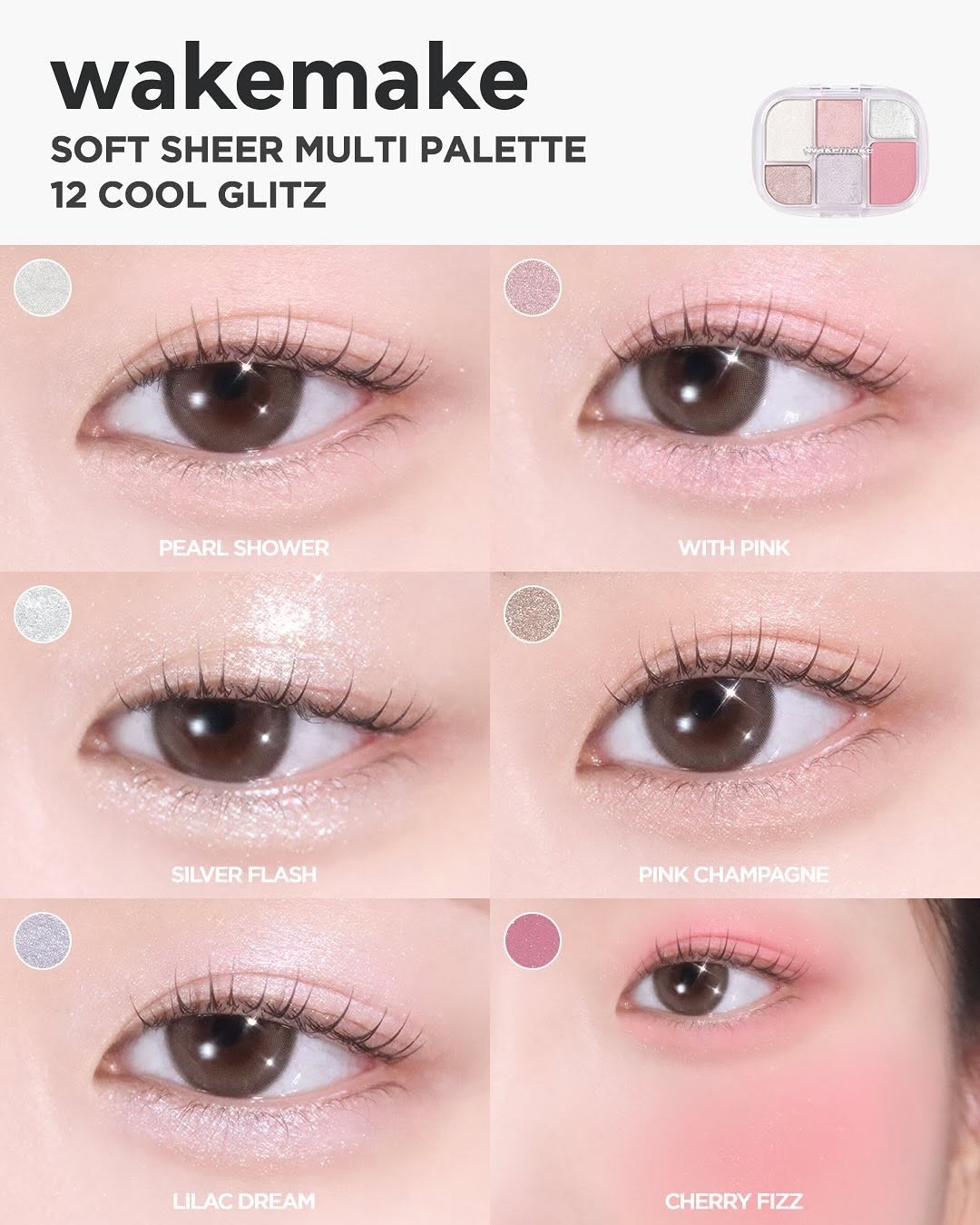 FW新色#11入!GlowPick🏆 胭脂X眼影X高光 3 In 1! WakeMake Soft Sheer Multi Palette 6色多用途綜合盤(#01-11) - 11色調選擇