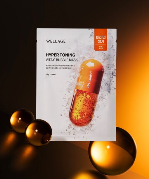 用後Keep到100小時水潤光澤～韓國 Wellage Hyper Toning Vita C Bubble Mask 100%純穀胱甘肽X維C超提亮美白氣泡面膜 一盒5片裝 - 2種選擇