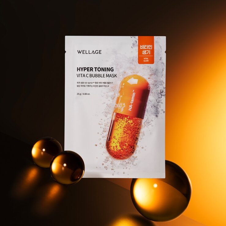用後Keep到100小時水潤光澤～韓國 Wellage Hyper Toning Vita C Bubble Mask 100%純穀胱甘肽X維C超提亮美白氣泡面膜 一盒5片裝 - 2種選擇