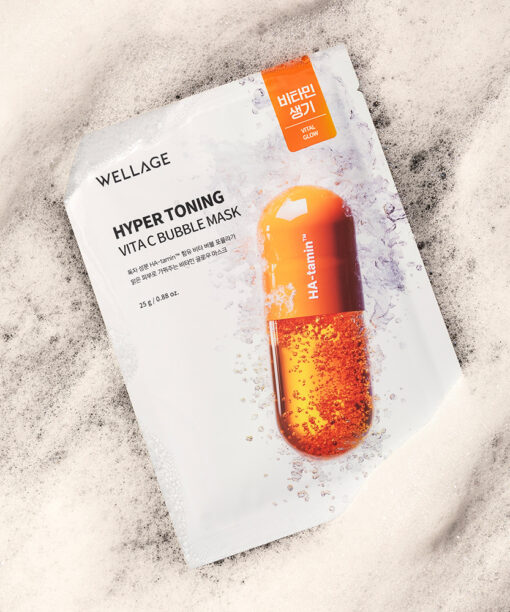 用後Keep到100小時水潤光澤～韓國 Wellage Hyper Toning Vita C Bubble Mask 100%純穀胱甘肽X維C超提亮美白氣泡面膜 一盒5片裝 - 2種選擇