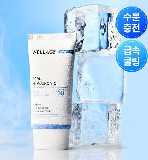 韓國 GlowPick🏆 Wellage Real Hyaluronic Blue Sunscreen 高效水潤透明質酸保濕防曬霜SPF50+ PA++++ - 50ml