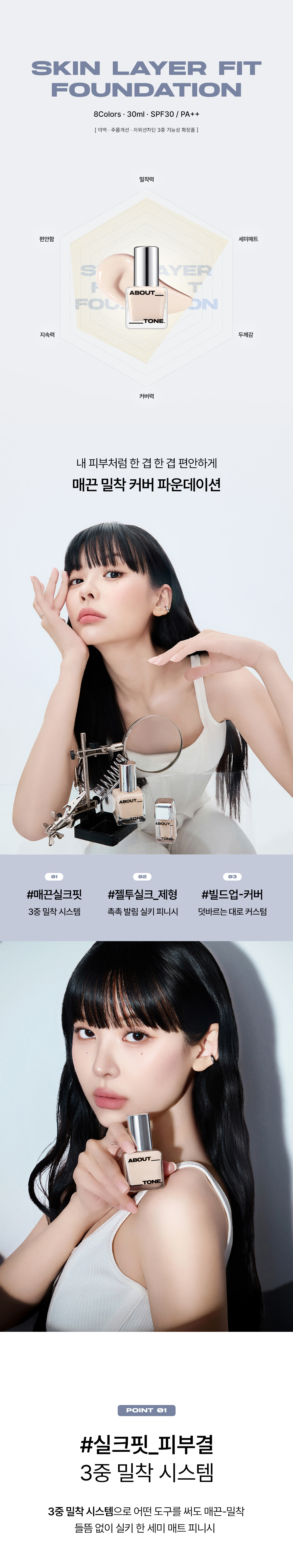 新增色號🏆No.1霧面粉底~韓國 About Tone Skin Layer Fit Foundation SPF30 PA++ 24小時持久半霧面絲滑無瑕粉底液 - 5色選擇