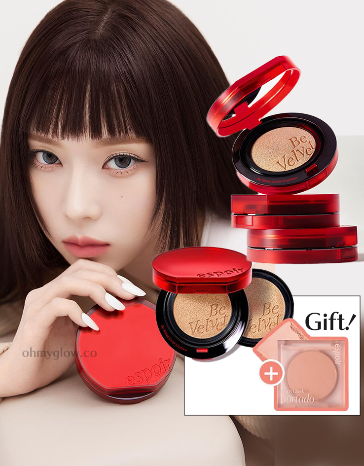 【限量Cheek SET送正裝單品胭脂】25年新版霧面氣墊！韓國 Espoir Be Velvet Cover Cushion SPF42 PA++ 100小時無瑕極緻貼服絲絨純素氣墊粉底 - 6色選擇