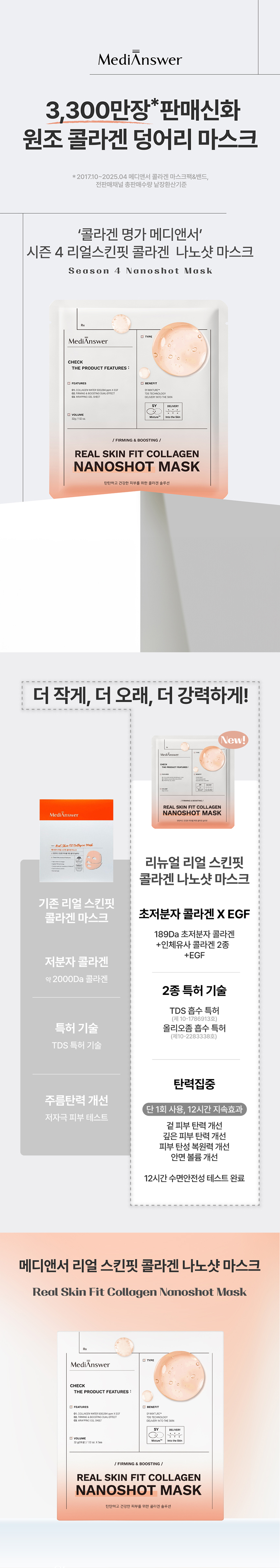 韓國 MediAnswer Real Skin Fit Collagen Nanoshot Mask 膠原原白 X EGF 彈力緊緻保濕果凍面膜 一盒5片裝 – 2種選擇