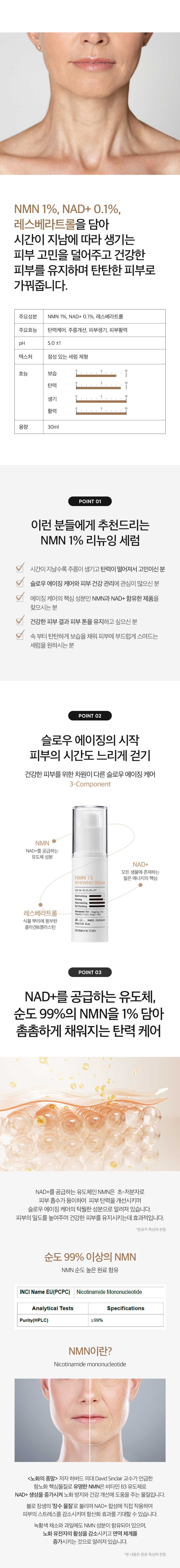 韓國 DERMA FACTORY NMN 1% RENEWING SERUM 科研成份NMN 1% X白藜蘆醇 多功能抗老再生精華 - 30ml