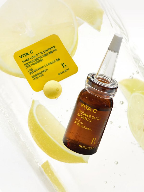 韓國 TONYMOLY 旗下 Daiso Boncept Vita C Freeze-Dried Double Shot Ampoule Kit 高濃度純維他命C冷凍乾膠囊 + 純視黃醇安瓶雙重淡斑美白安瓶精華