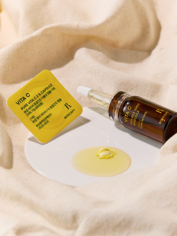 韓國 TONYMOLY 旗下 Daiso Boncept Vita C Freeze-Dried Double Shot Ampoule Kit 高濃度純維他命C冷凍乾膠囊 + 純視黃醇安瓶雙重淡斑美白安瓶精華