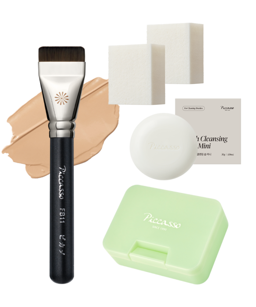 韓國 【超值送化妝海綿&洗掃皂&收納盒】Piccasso FB11 Spatula Base Makeup Set 專業刮刀粉底掃底妝套裝