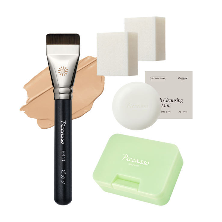 韓國 【超值送化妝海綿&洗掃皂&收納盒】Piccasso FB11 Spatula Base Makeup Set 專業刮刀粉底掃底妝套裝