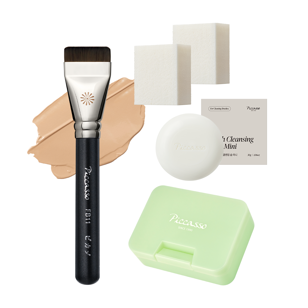 韓國 【超值送化妝海綿&洗掃皂&收納盒】Piccasso FB11 Spatula Base Makeup Set 專業刮刀粉底掃底妝套裝