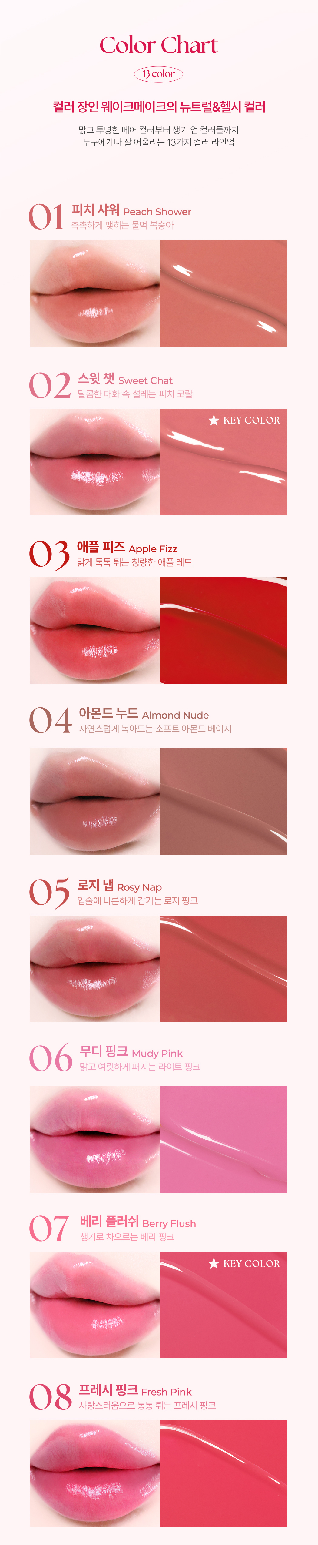 RoseBang系列新色入！日常通勤素顏友好～韓國 Wakemake Healthy Glow Balm Stick 自然血色感光澤唇膏(#01-13) - 13色選擇