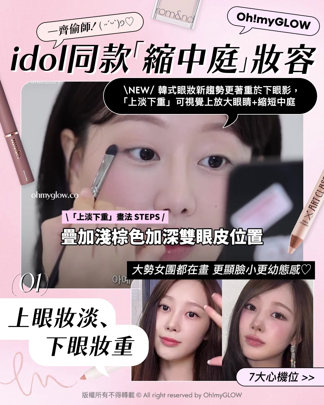 教你畫出𝒊𝒅𝒐𝒍同款💖​「縮中庭」幼態妝容🎀｜長臉女孩必收😚​🍭減齡感ᴍᴀx

👉🏻 疊加淺棕色加深雙眼皮位置並且帶到眼尾三角位