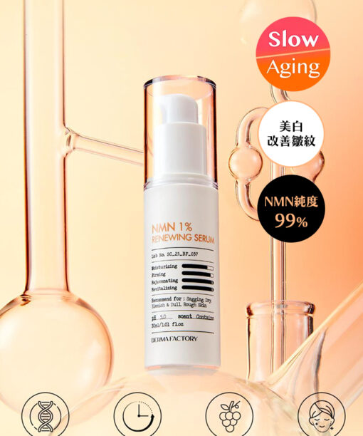 Derma Factory NMN 1% Renewing Serum 科研成份NMN 1% X白藜蘆醇 多功能抗老再生精華 - 30ml