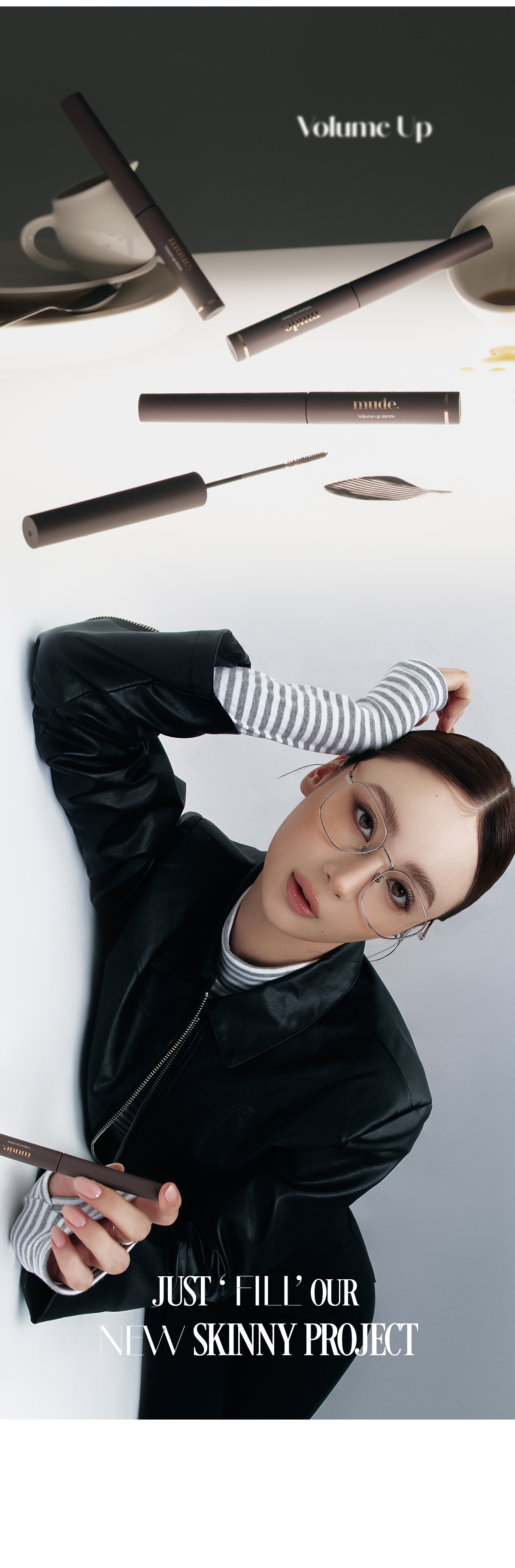 韓國 Mude Volume Up Skinny Mascara 極細豐盈濃密睫毛膏 #01 Warm Back Set + Shade Liner #01 Mocha 卧蠶陰影筆 1+1限量SET