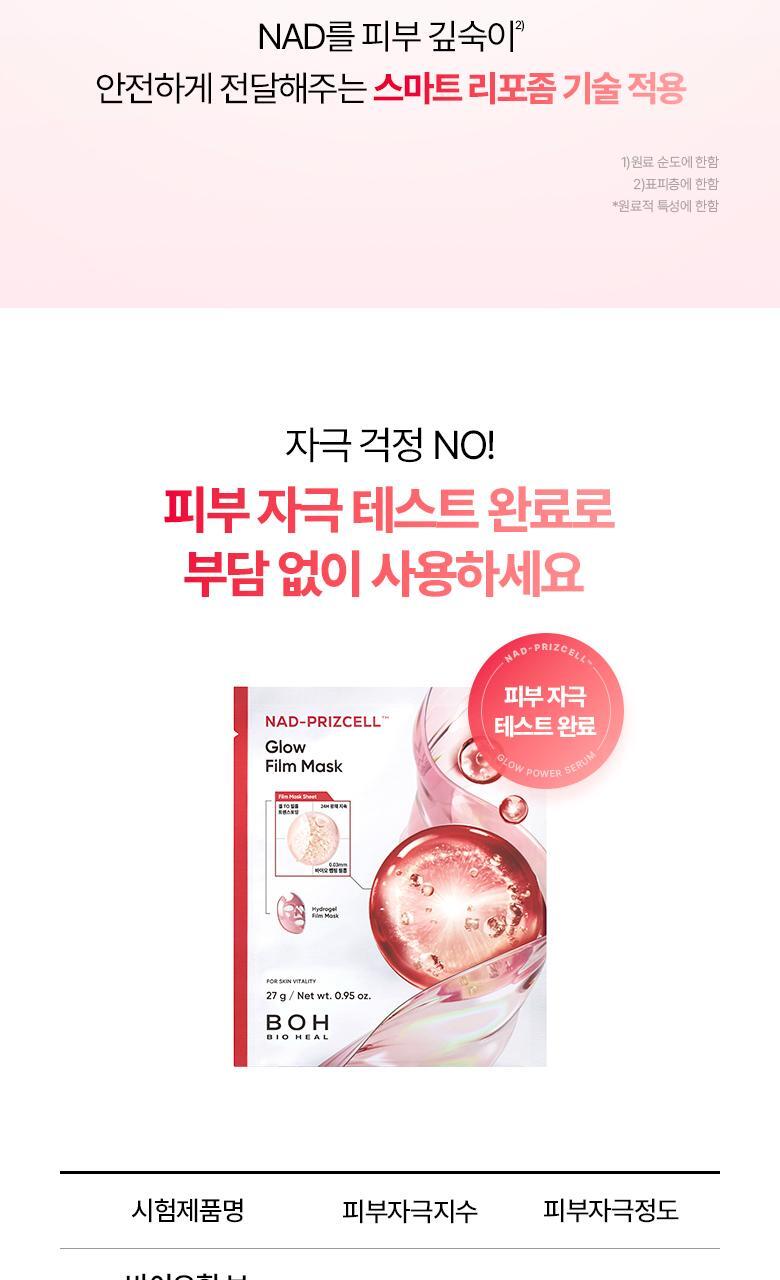 科研NAD成份＋0.03mm超薄生物膜 韓國 Bio Heal BOH NAD Prizcell Glow Film Mask 逆齡重煥光澤能量超輕盈果凍面膜