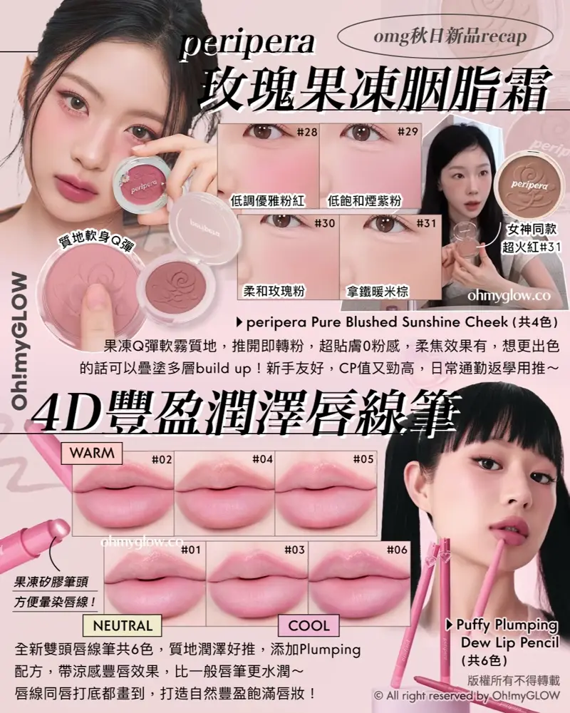 \太妍私下愛用推介/ peripera Rose系列玫瑰霧面果凍胭脂霜 \4D豐盈潤澤唇線筆/ 📍peripera Puffy Plumping Dew Lip Pencil (新6色 | #01-06)