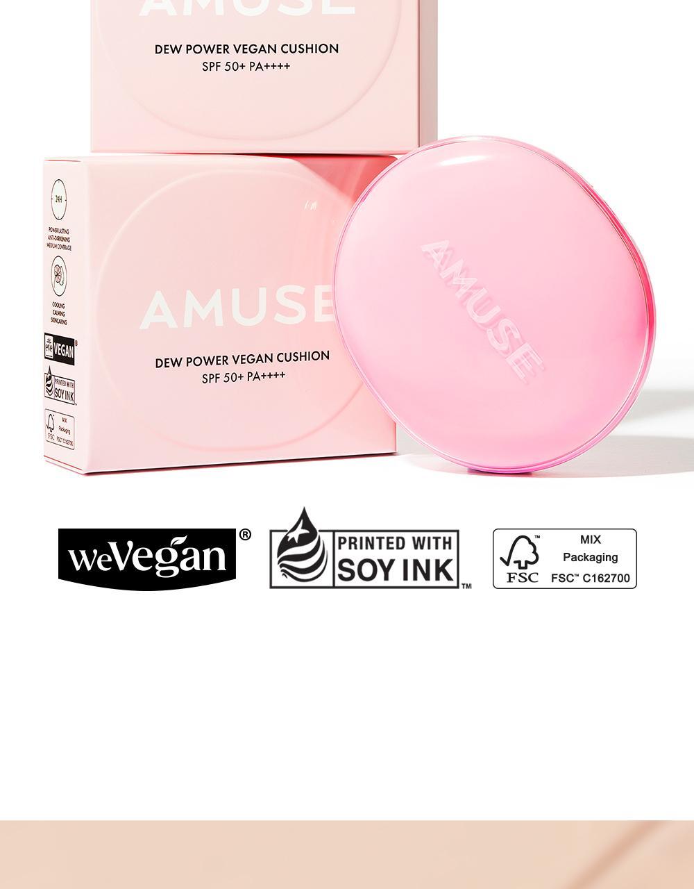 24年新版小粉蛋💗🥚~韓國 Amuse Dew Power Vegan Cushion 24小時持久半水光奶油肌純素氣墊粉底 SPF50+ PA++++ - 5色選擇