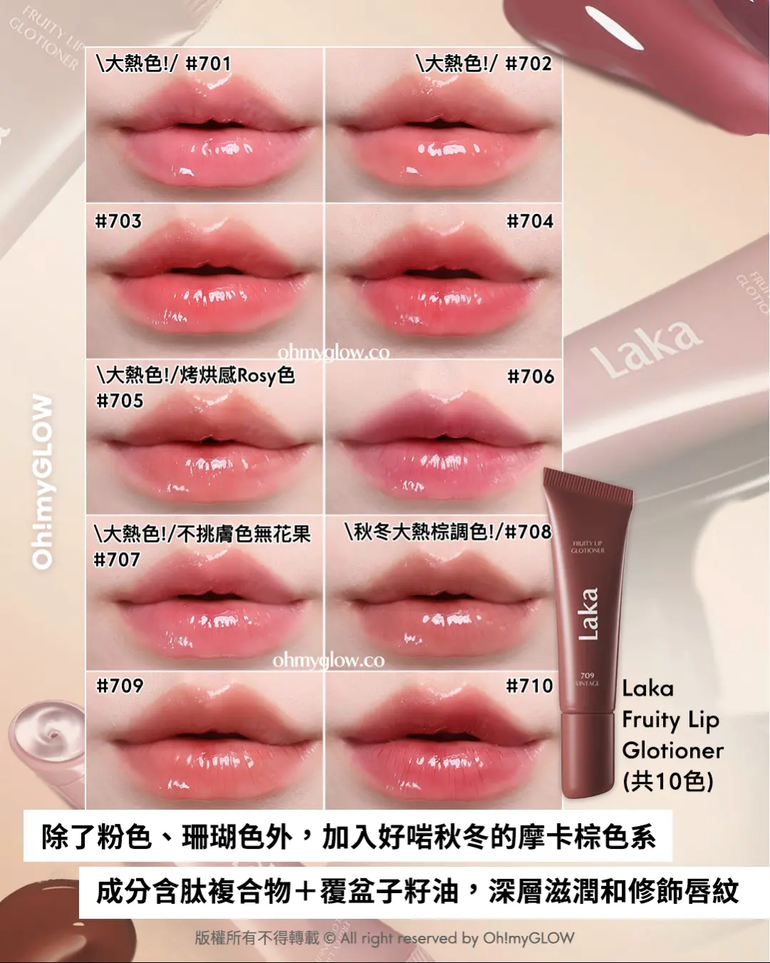 打造冬日爆水Bling Bling唇 NEW in LAKA水光唇彩指南 高保濕x修護x唇蜜 柔軟Donut矽膠刷頭 Laka Fruity Lip Glotioner(共10色)