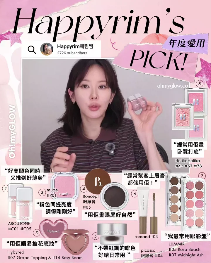 一文盤點 韓國化妝師/beauty blogger們2025年度愛用 Happyrim's PICK年度愛用清單 ABOUTONE #C01 #C05 Boncept Luv Beam Sherbet Cheek #07 Grape Topping