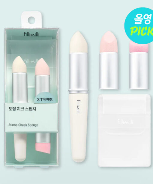 【3種材質 對應不同胭脂質地】韓國 Fillimilli Stamp Cheek Sponge 海綿印章胭脂掃連蓋 - 一套含3款替換海綿頭SET