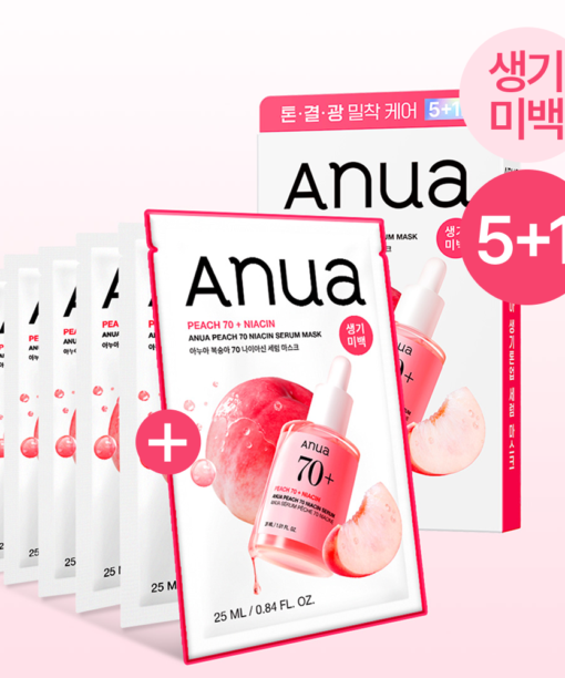 【優惠5+1 Set 5送1片】韓國 Anua Peach 70 Niacin Serum Mask 🍑保濕提亮美肌活力桃花面膜 - 一盒6片裝