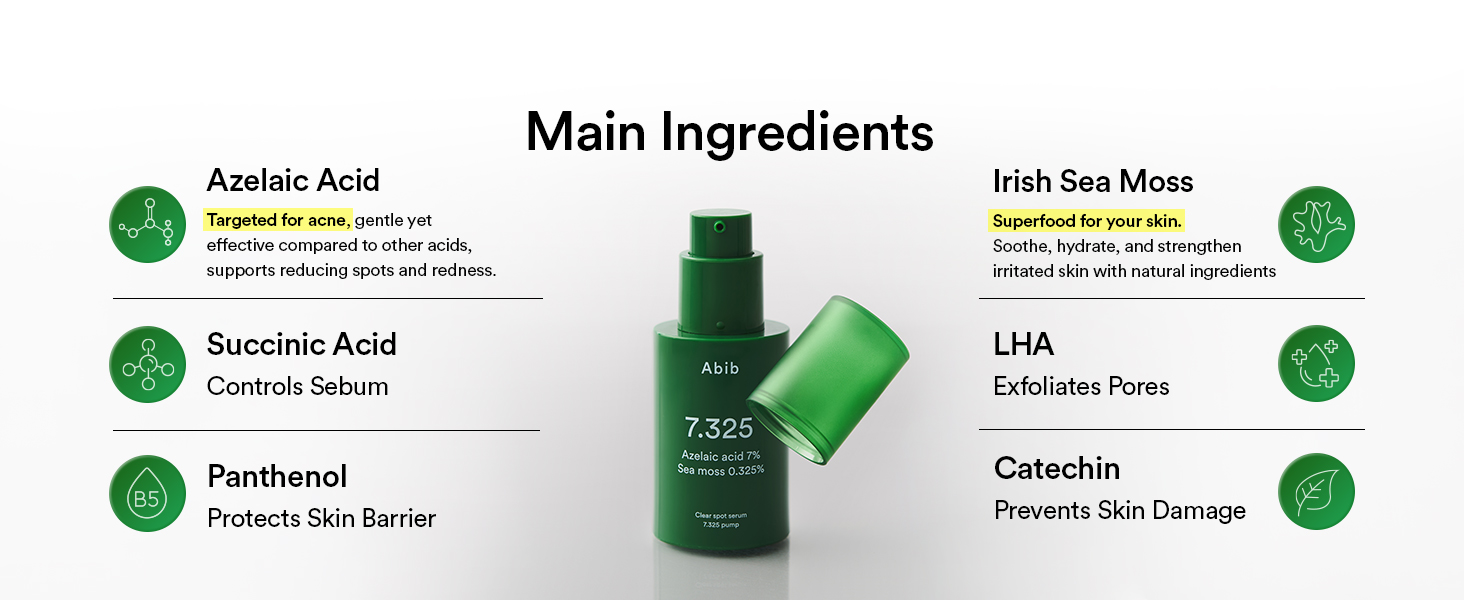 痘痘對策～韓國 ABIB Clear Spot Serum 7.325 Pump 7%壬二酸X海藻淨痘減紅修護精華 - 30ml