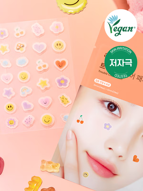 可愛暗瘡貼紙~ 韓國 Daiso X A Solution Trouble Clear Patch 可愛圖案薄型水膠型消痘痘貼 - 24片裝