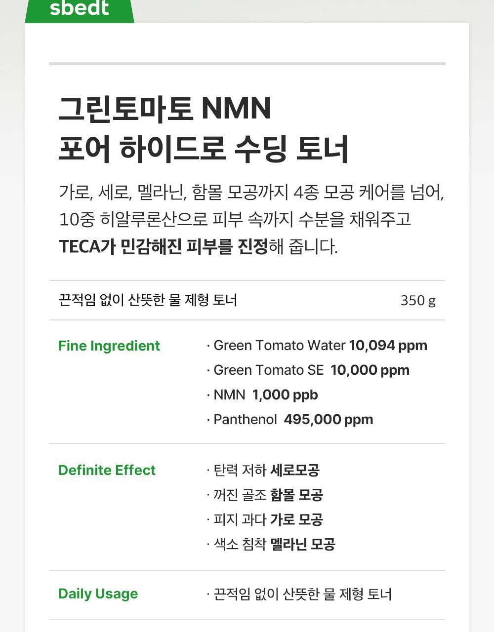 新升級～ 韓國 Sungboon Editor Green Tomato NMN Pore Hydro Soothing Toner 專利綠番茄 X NMN 毛孔保濕舒緩爽膚水 - 350ml