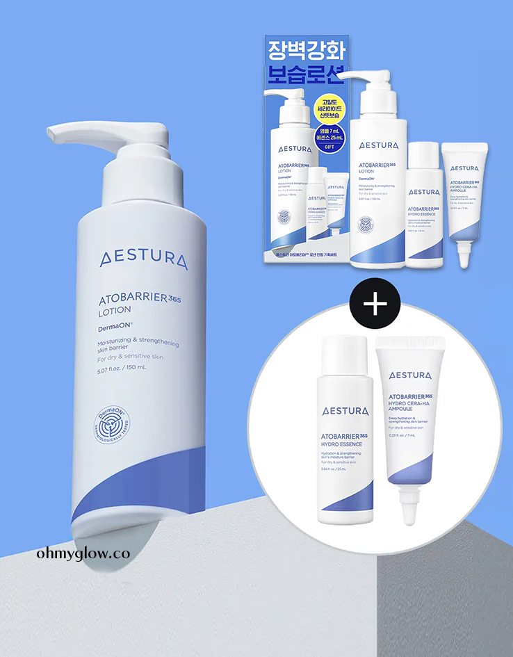 【OY套裝150ml+送精華25ml&安瓶7ml】韓國 Aestura Atobarrier 365 Lotion 150ml Set (Hydro Essence 25ml + Cera-Hyal Ampoule 7ml) 升級第2代專利神經醯胺膠囊保濕修復肌屏乳液套裝 【OY套裝150ml+送精華25ml&安瓶7ml】韓國 Aestura Atobarrier 365 Lotion 150ml Set (Hydro Essence 25ml + Cera-Hyal Ampoule 7ml) 升級第2代專利神經醯胺膠囊保濕修復肌屏乳液套裝