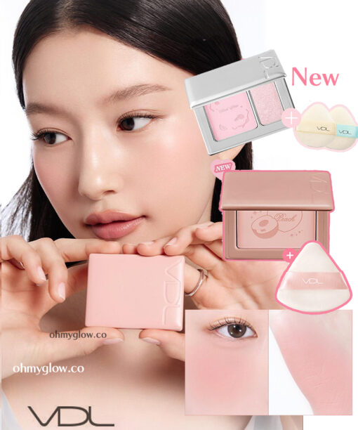新色!【🍑Olive Young限量SET 】韓國大熱~VDL Cheek Stain Blusher / Blusher Duo VDL 隱沒毛孔胭脂盤/胭脂高光2合1盤+(送雙頭掃 / 粉撲) - 多色選擇