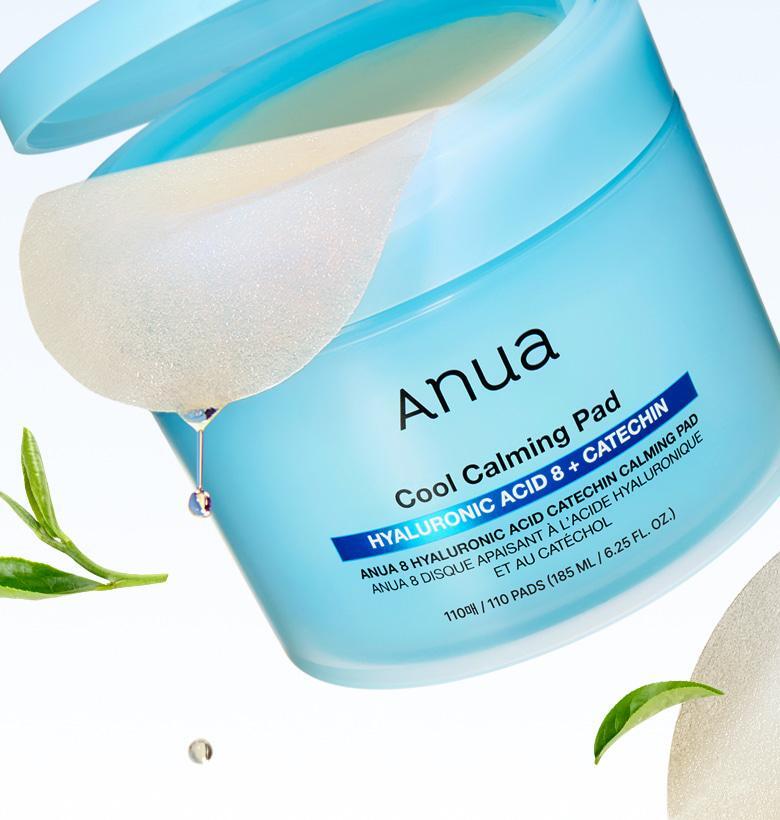 大容量110片～韓國 ANUA 8 Hyaluronic Acid Catechin Calming Pad 綠茶🍵兒茶素 X 8重透明質酸 去浮腫舒緩降溫保濕凝膠果凍爽膚棉片 - 110片裝