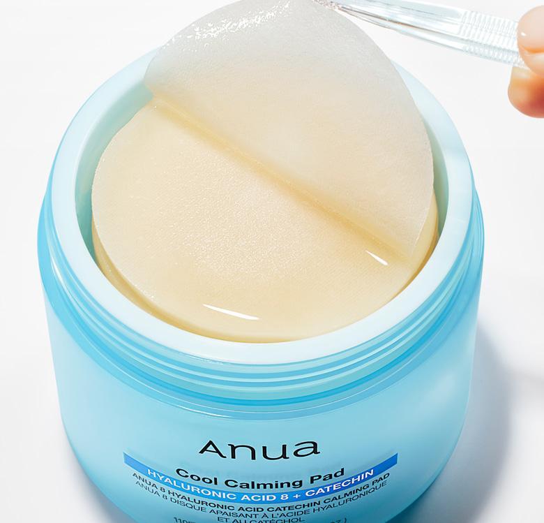 大容量110片～韓國 ANUA 8 Hyaluronic Acid Catechin Calming Pad 綠茶🍵兒茶素 X 8重透明質酸 去浮腫舒緩降溫保濕凝膠果凍爽膚棉片 - 110片裝