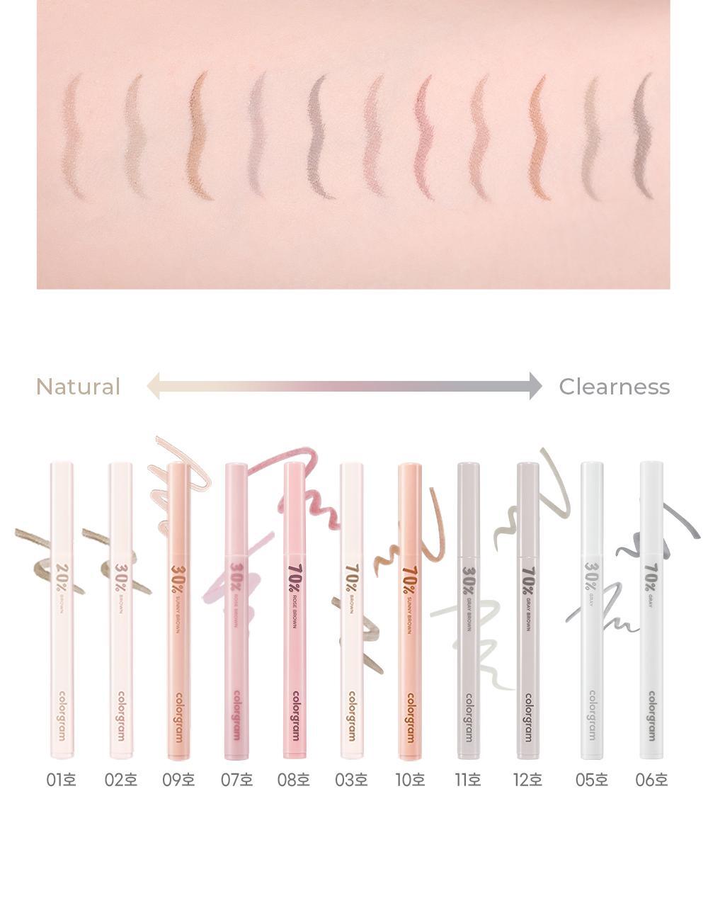 新灰棕色入！GlowPick🏆 韓國 Colorgram Shade Re-forming Brush Liner 多功能眼下卧蠶陰影液筆(#01-12) - 12色選擇