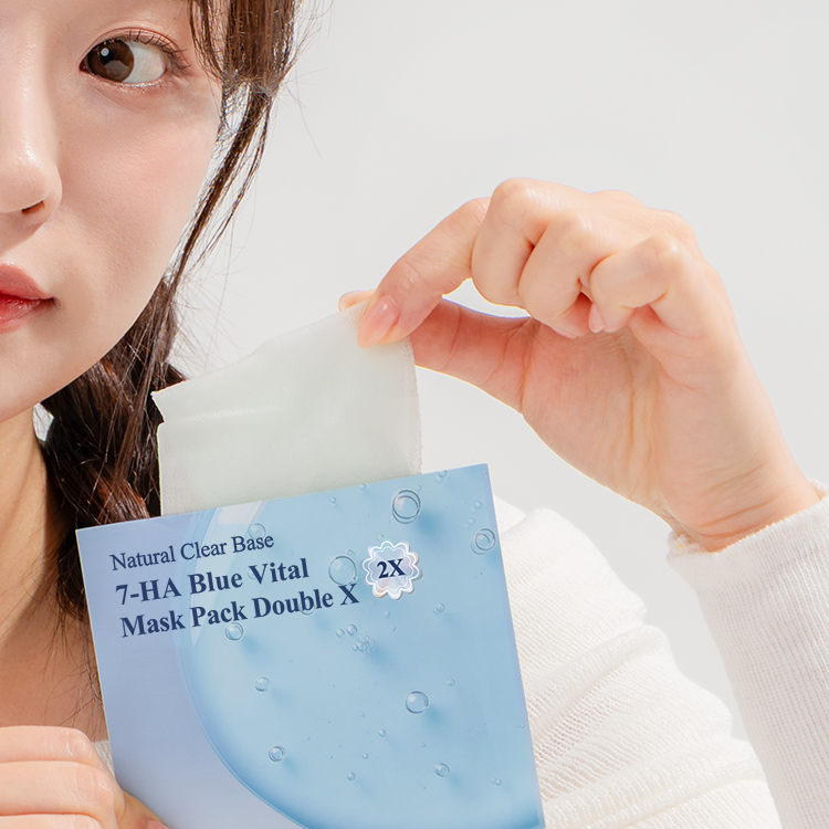 最新升級～韓國 Natural Clear Base 7-HA Blue Vital Mask Pack Double X 草本藍色活力復活草透明質酸急救保濕面膜 一盒10片裝 - 兩種選擇