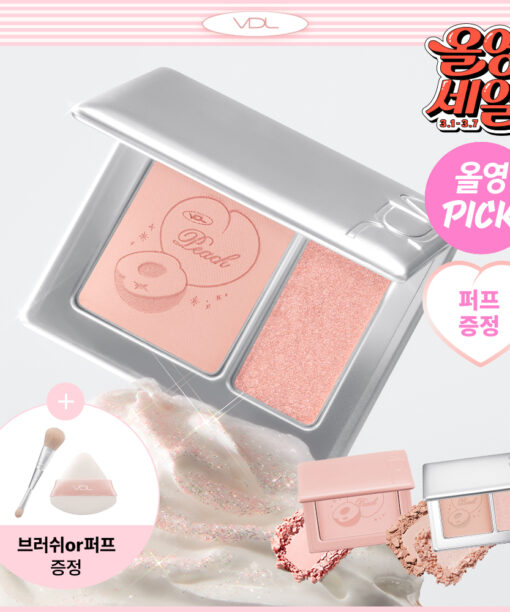 【🍑Olive Young限量SET 】韓國大熱～VDL Cheek Stain Blusher / Blusher Duo VDL 隱沒毛孔胭脂盤/胭脂高光2合1盤+(送雙頭掃 / 粉撲) - 多色選擇