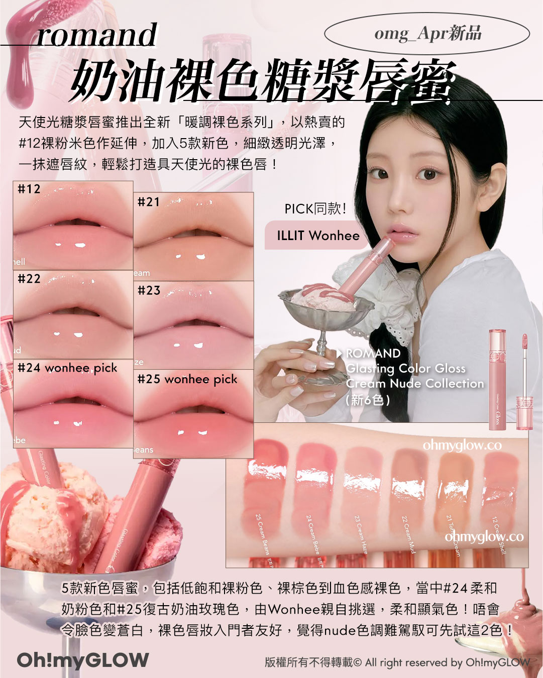 4月新品精選Recap 迎接初夏 抗UV胭脂stick hetras汗味大救星 雪米糍果凍胭脂 romand omg_Apr新品 奶油裸色糖漿唇蜜 ROMAND glasing Color Gloss Cream Nude Collection （新6色）