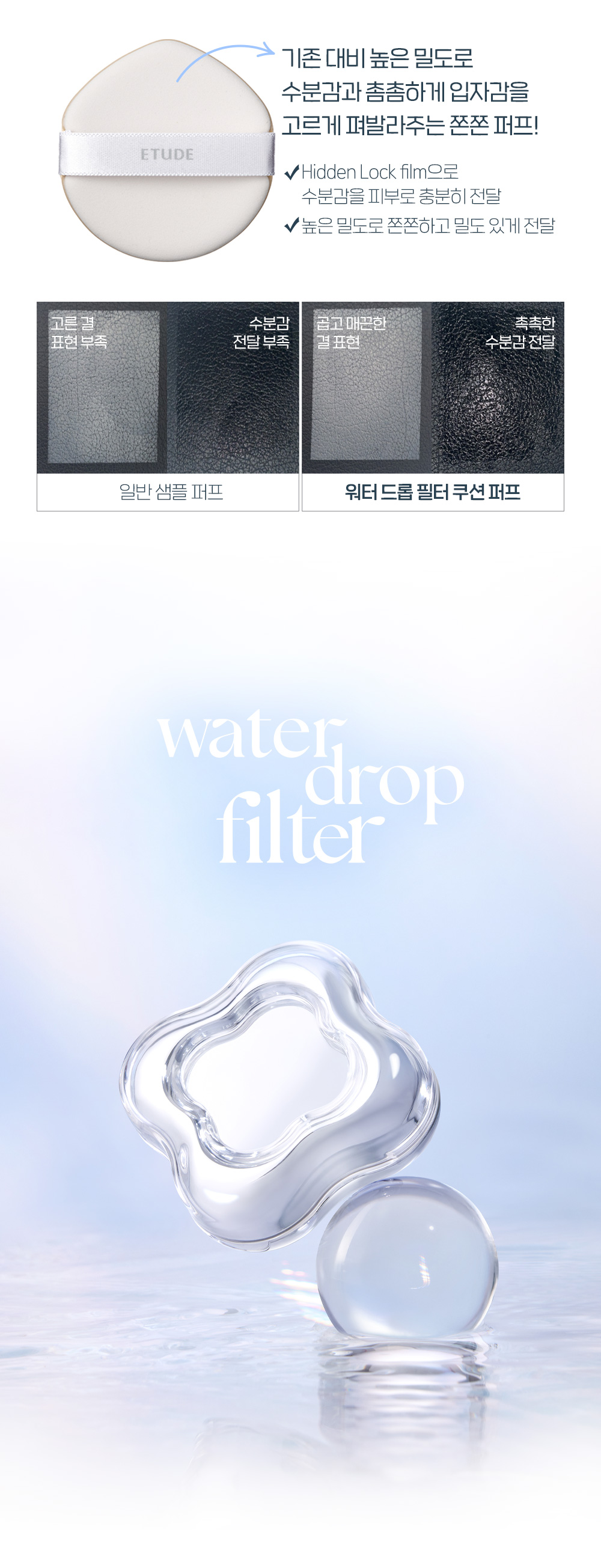 7位kitts星級化妝師共同研發！韓國 etude Water Drop Filter Cushion 水滴濾鏡輕薄水感光澤粉底氣墊 SPF 26 PA++ - 4色選擇