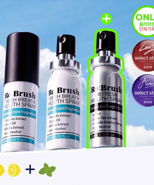 一噴除口臭 不含酒精～韓國 Rebrush Fresh Breath Oral Spray 清新口氣除菌隨身口腔噴霧15ml - 2支經典薄荷+送1支綠茶味 (15ml x 3)