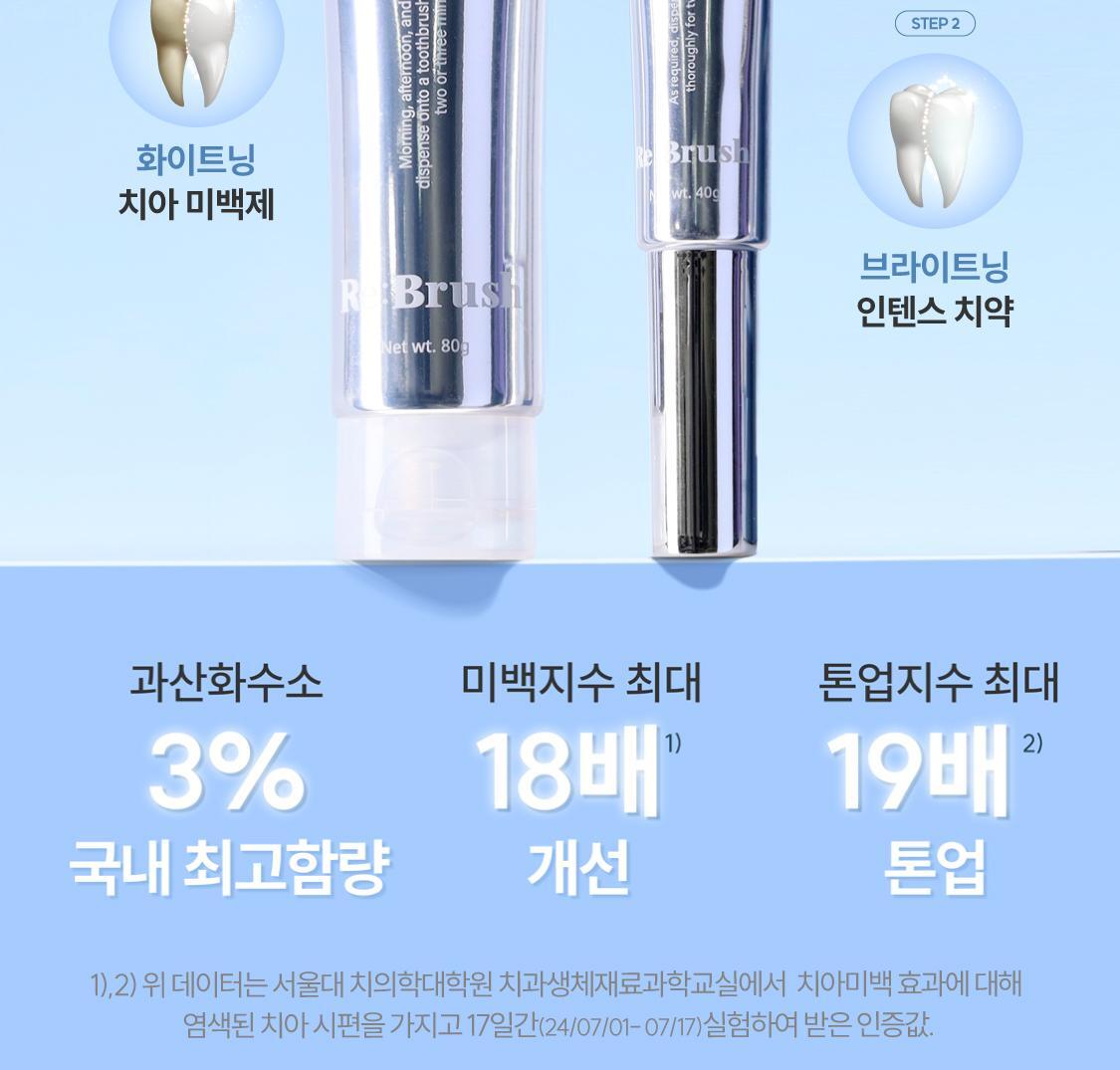 韓國 ReBrush Shine Whitening 高濃度美白牙齒2件套 (Whitening Toothpaste 美白牙膏 80g + Brightening Intense 強化亮白精華 40g)