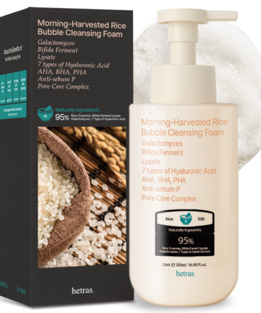 韓國 hetras Morning Harvested Rice Bubble Cleansing Foam 朝採糙米萃酵素微米泡沫潔面 - 大容量 500ml