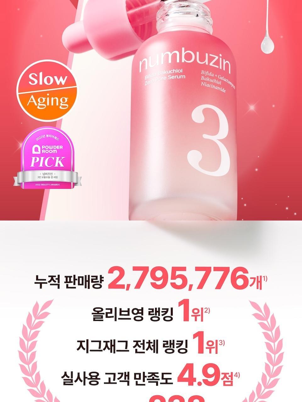 [新升級！] 韓國 numbuzin No.3 Bifida Bakuchiol Zero Pore Serum 半乳糖酵母×雙歧桿菌X補骨脂酚平滑凹凸感零毛孔精華 - 30ml